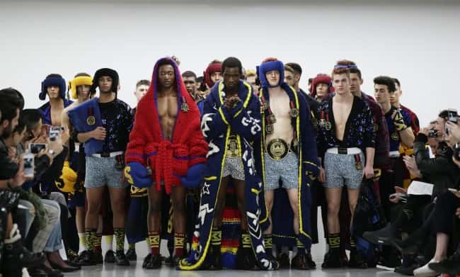 Models on the catwalk during the SIBLING London Collections Men AW2016 show at BFC Show Space, Victoria House, London.