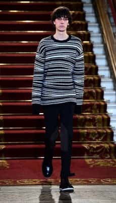 A model on the catwalk during the Pringle of Scotland London Collections Men AW2016 show at the Reform Club, London.
