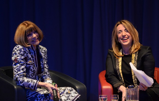 Editor-in-Chief of American Vogue Anna Wintour (left) takes part in a question and answer session with Editor-in-Chief of the Guardian, Kath Viner, during the Northern Youth Fashion Show at the University of York.