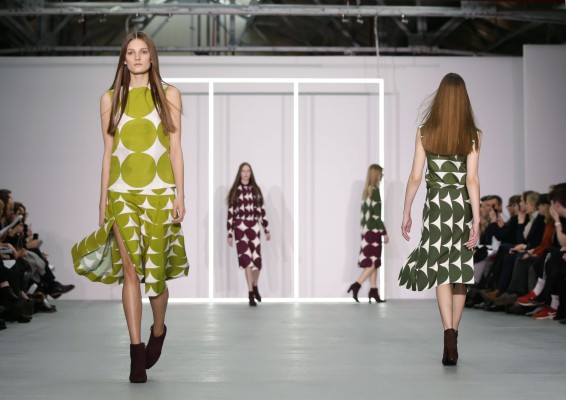 Models on the catwalk during the Jasper Conran Autumn/Winter 2016 London Fashion Week show at the BFC Show Space, Brewer Street.