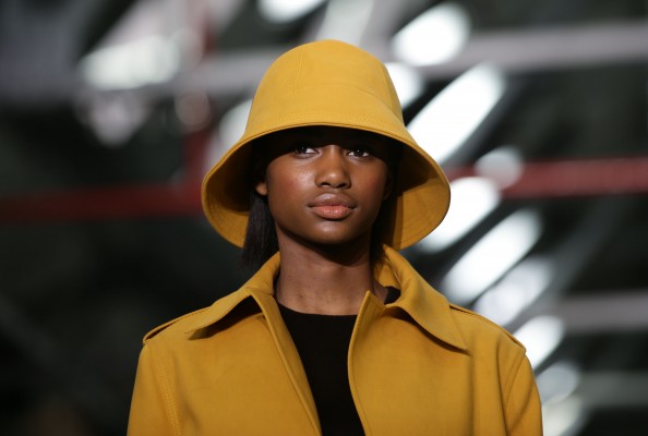 A model on the catwalk during the Jasper Conran Autumn/Winter 2016 London Fashion Week show at the BFC Show Space, Brewer Street.