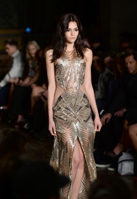 A model at the Julien Macdonald Catwalk Show, No1 Mayfair, part of London Fashion Week AW2016. Photo Credit should read Doug Peters EMPICS Entertainment