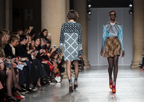 Models on the catwalk during the House of Holland Autumn/ Winter 2016 London Fashion Week catwalk at Tate Britain, London.