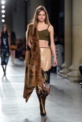 A model at The Topshop Unique show, Tate Britain, part of London Fashion Week AW2016. Photo Credit should read Doug Peters EMPICS Entertainment