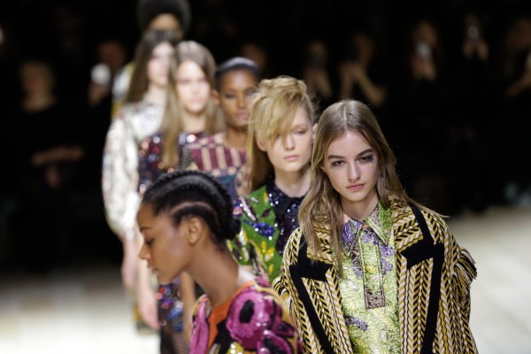 Models on the catwalk during the Burberry Autumn/Winter 2016 London Fashion Week show at West Albert Lawn, London.