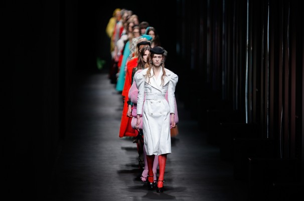 Models wear creations for Gucci women's Fall-Winter 2016-2017 collection, part of the Milan Fashion Week, unveiled in Milan, Italy, Wednesday, Feb. 24, 2016. (AP Photo/Luca Bruno)