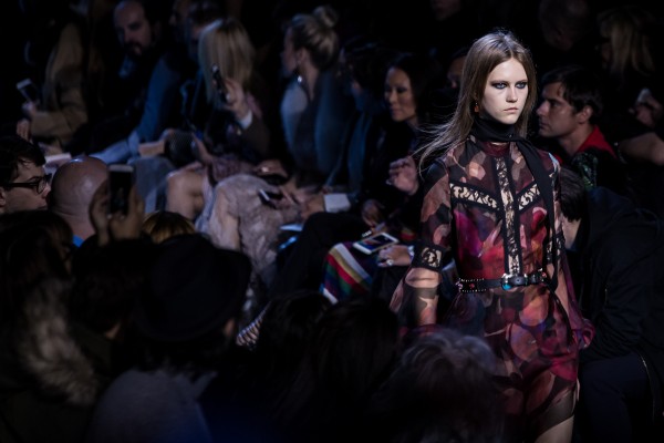 A model wears a creation for Elie Saab's fall-winter 2016-2017 ready to wear fashion collection presented Saturday, March 5, 2016 in Paris. (AP Photo/Vianney le Caer)