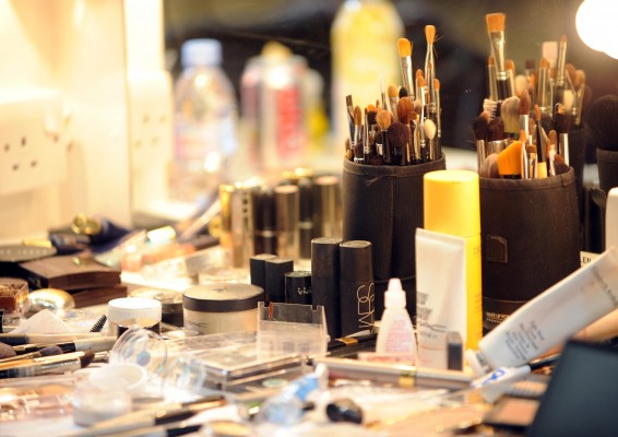 Make up backstage at the Julien MacDonald catwalk show during the 25th London Fashion Week.