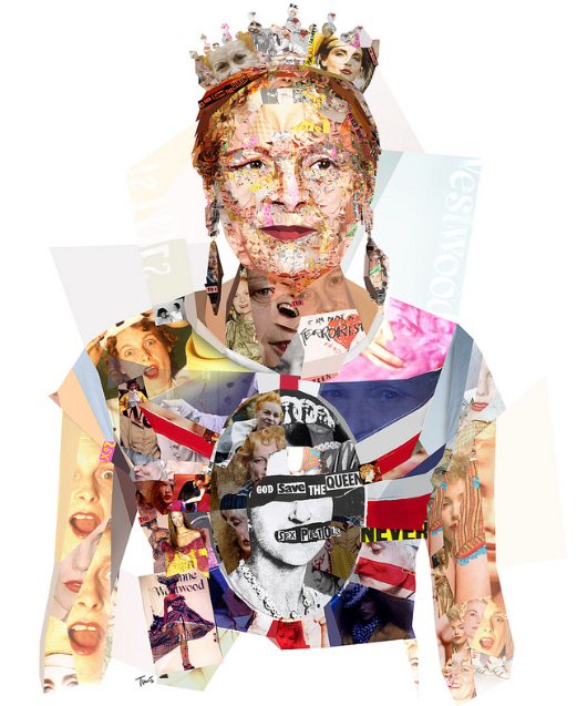 Image C/O: Charis Tsevis Flickr Collage portrait of fashion designer Vivienne Westwood for Harper's Bazaar magazine